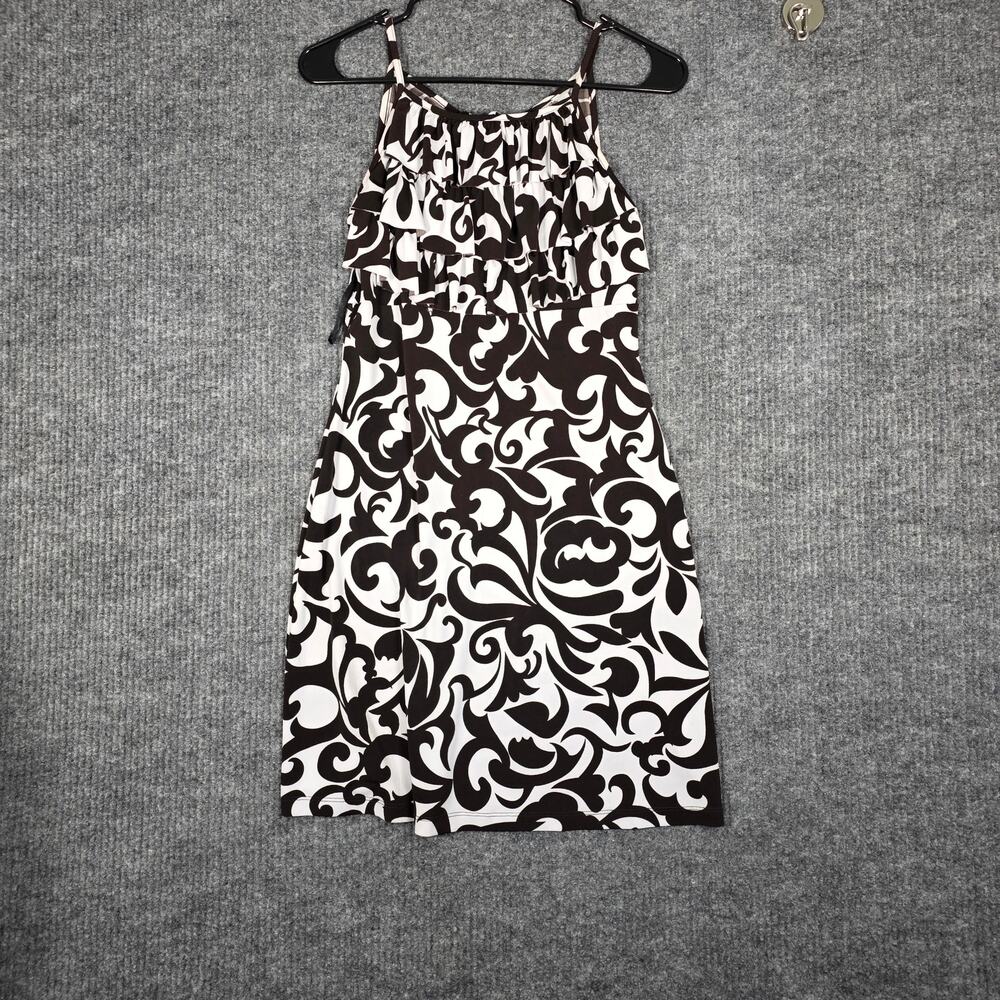 Sweet Storm Black White Ruffle Dress Womens L Sleeveless Resort Vacation A Line